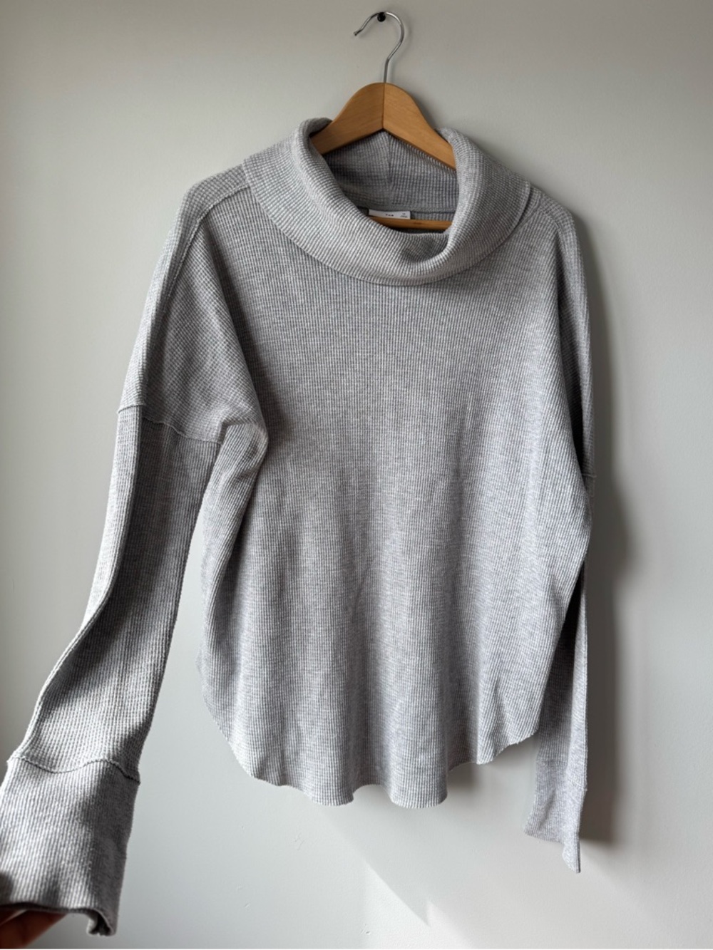 TNA Light Gray Ribbed Cowl Neck Sweater